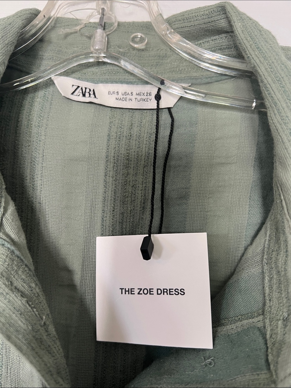 Zara Light Sage Green Button-Front Tie-Waist Shirt Dress - Picture 5 of 8